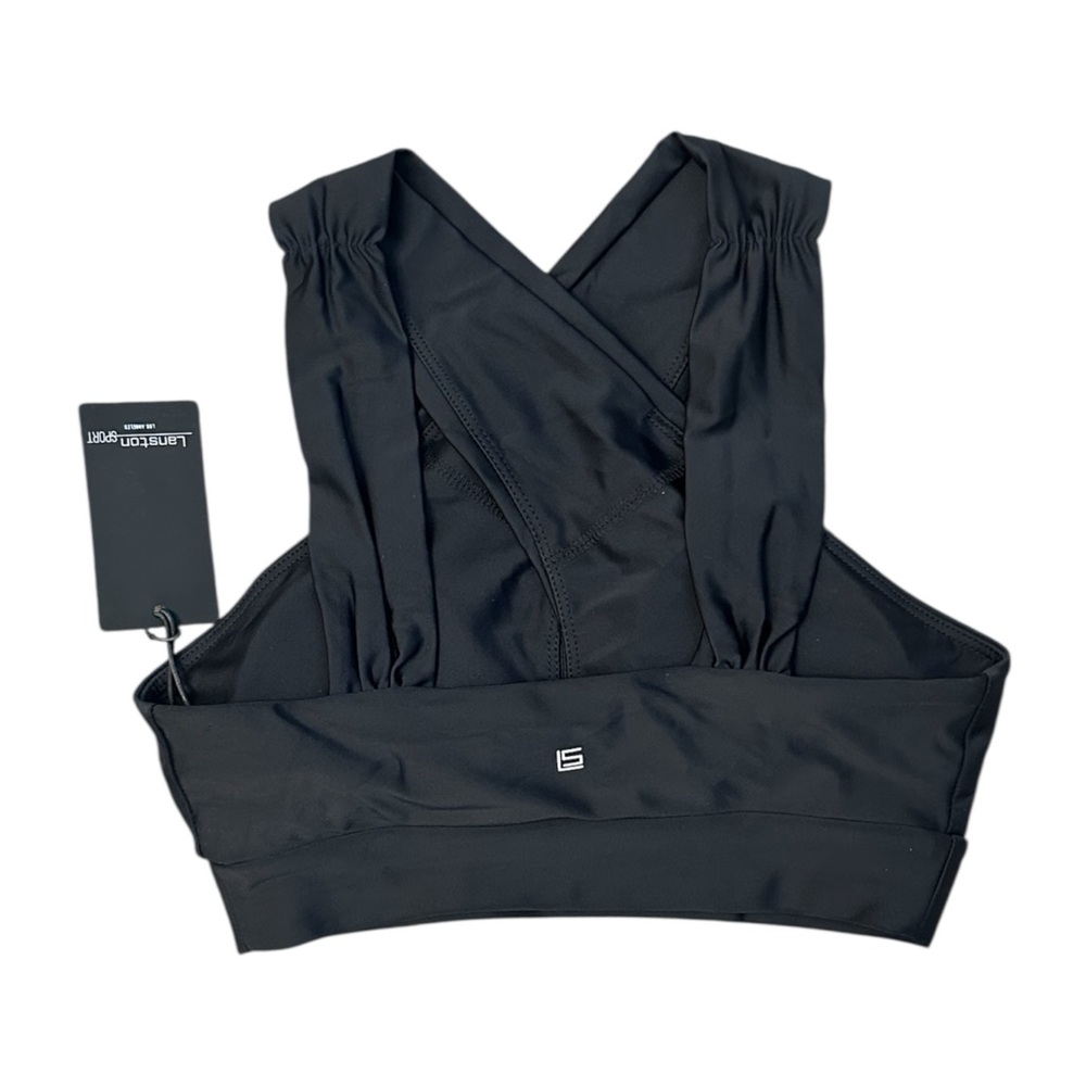LANSTON Sport Parker Halter Black Cross Front Sports Bra Size XS NWT $112 MSRP - Picture 2 of 7